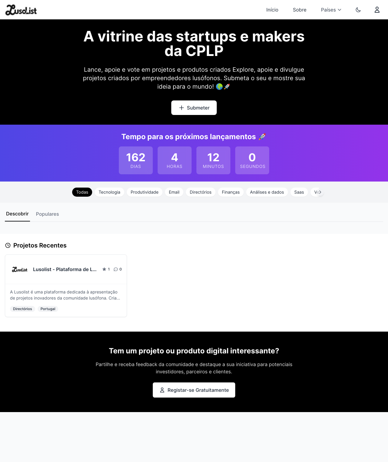 Lusolist - Plataforma de Lançamento de Projetos Lusófonos